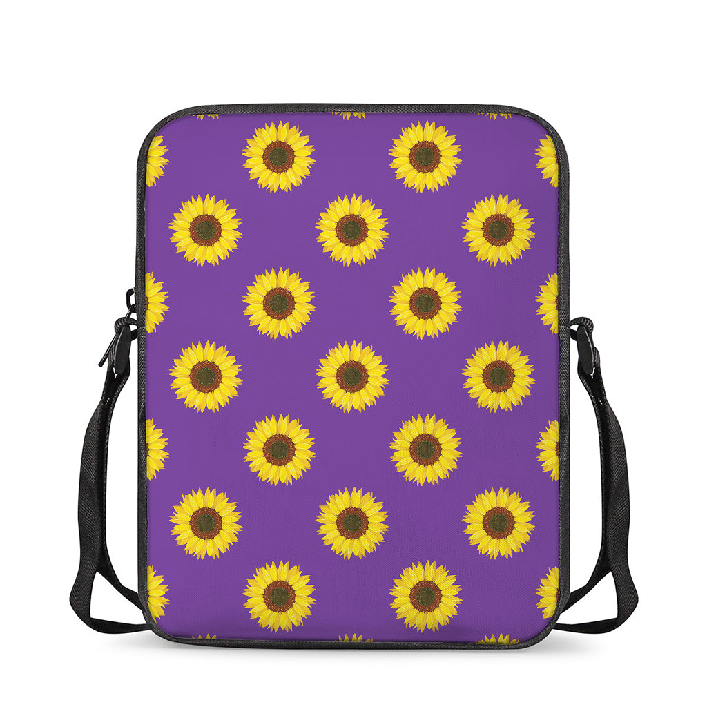 Purple Sunflower Pattern Print Rectangular Crossbody Bag