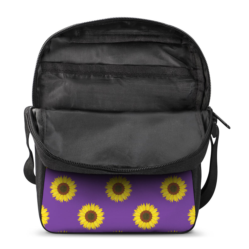 Purple Sunflower Pattern Print Rectangular Crossbody Bag