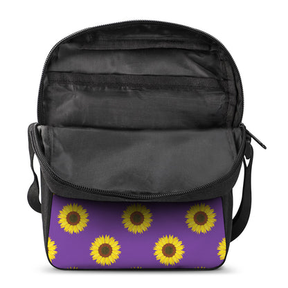 Purple Sunflower Pattern Print Rectangular Crossbody Bag