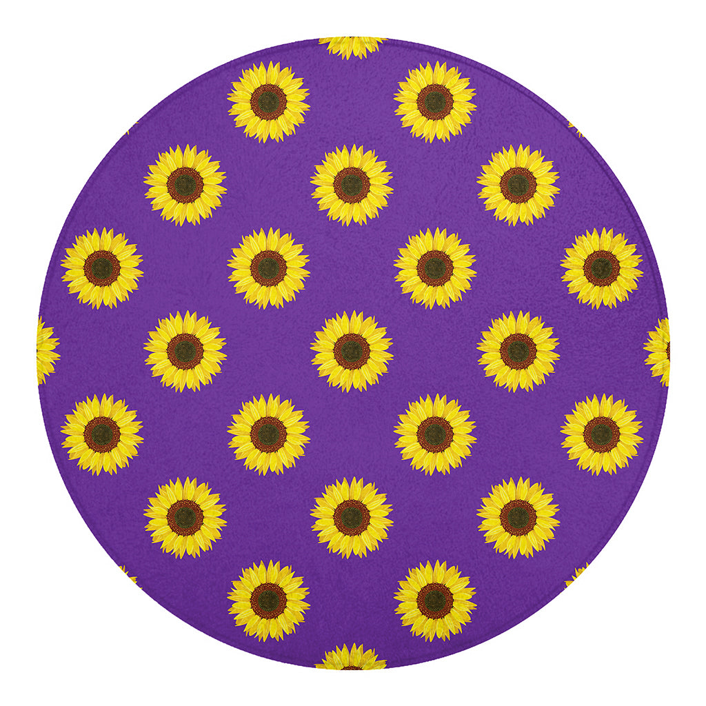 Purple Sunflower Pattern Print Round Blanket