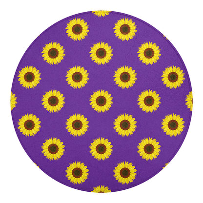 Purple Sunflower Pattern Print Round Blanket