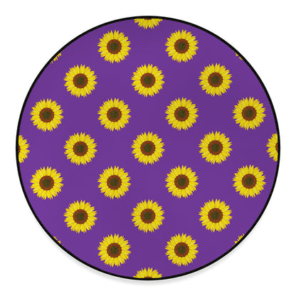 Purple Sunflower Pattern Print Round Floor Mat