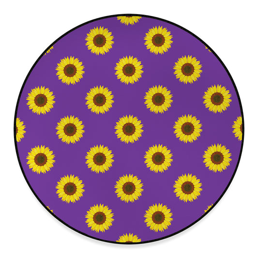 Purple Sunflower Pattern Print Round Floor Mat