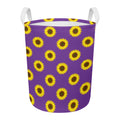 Purple Sunflower Pattern Print Round Laundry Basket