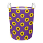 Purple Sunflower Pattern Print Round Laundry Basket