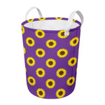 Purple Sunflower Pattern Print Round Laundry Basket