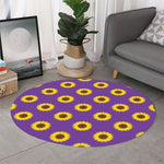Purple Sunflower Pattern Print Round Rug