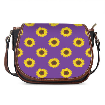 Purple Sunflower Pattern Print Saddle Bag