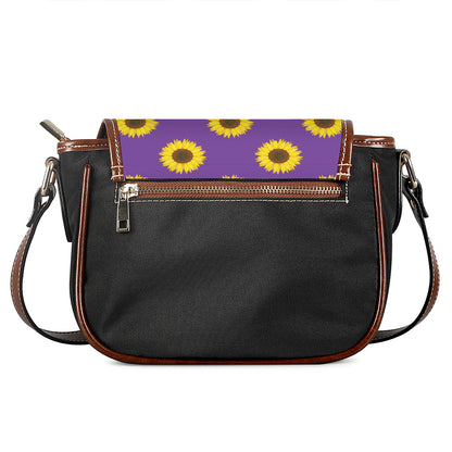 Purple Sunflower Pattern Print Saddle Bag