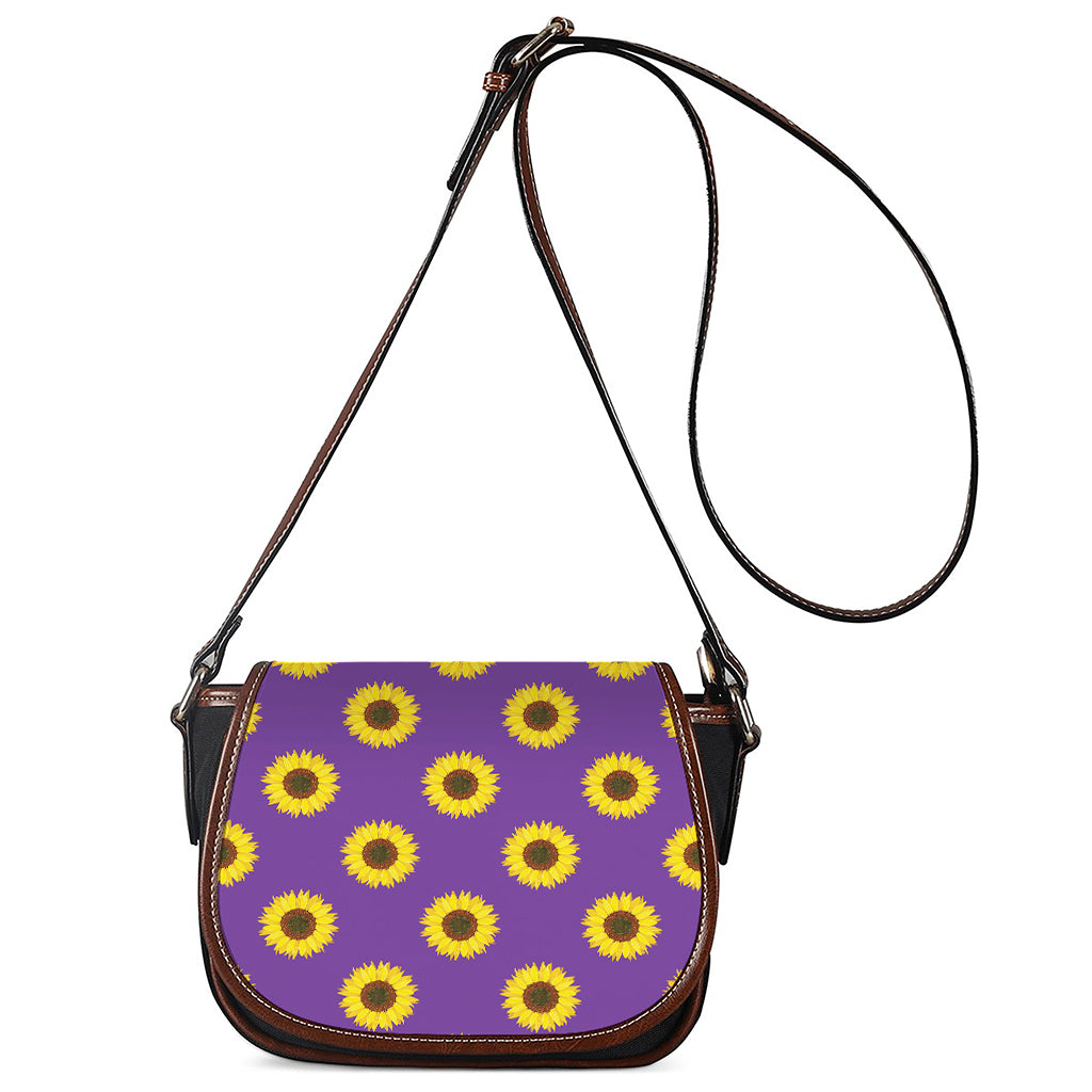 Purple Sunflower Pattern Print Saddle Bag