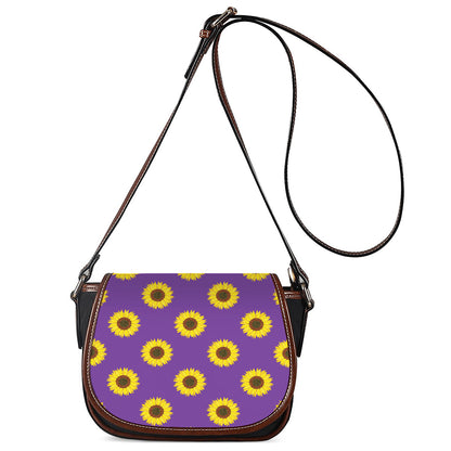 Purple Sunflower Pattern Print Saddle Bag