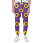 Purple Sunflower Pattern Print Scuba Joggers