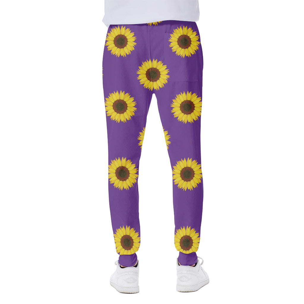 Purple Sunflower Pattern Print Scuba Joggers
