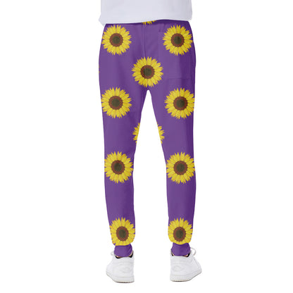 Purple Sunflower Pattern Print Scuba Joggers