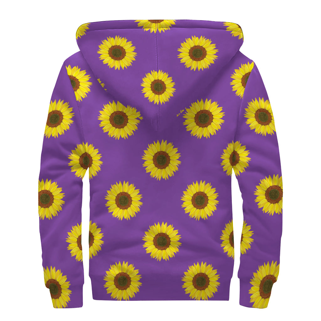 Purple Sunflower Pattern Print Sherpa Lined Zip Up Hoodie