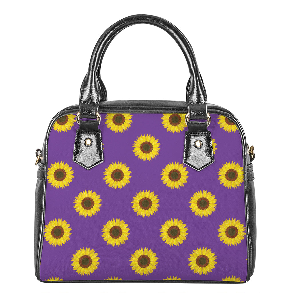 Purple Sunflower Pattern Print Shoulder Handbag