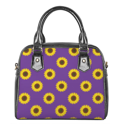 Purple Sunflower Pattern Print Shoulder Handbag