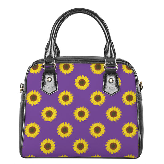 Purple Sunflower Pattern Print Shoulder Handbag