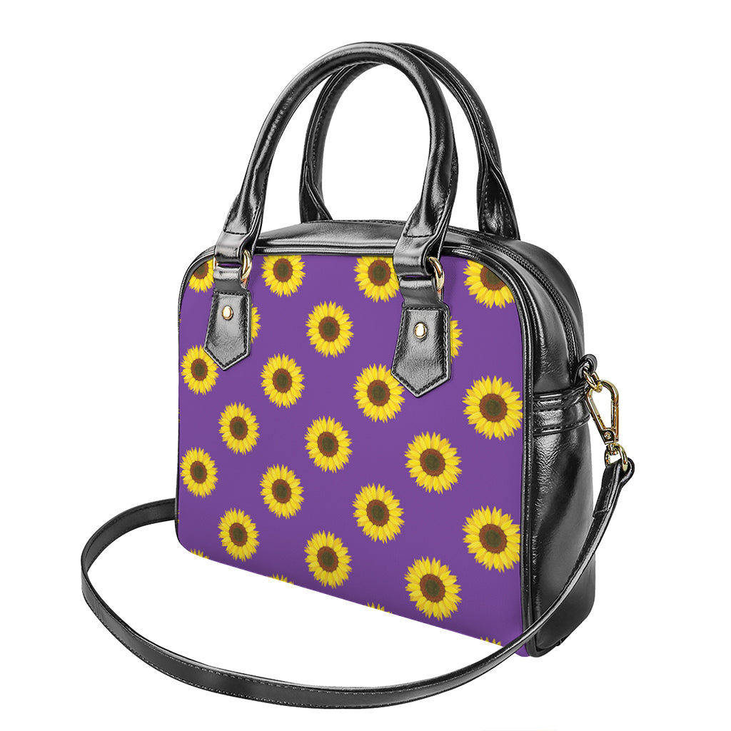 Purple Sunflower Pattern Print Shoulder Handbag