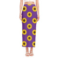 Purple Sunflower Pattern Print Side Slit Maxi Skirt