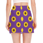 Purple Sunflower Pattern Print Side Slit Mini Skirt