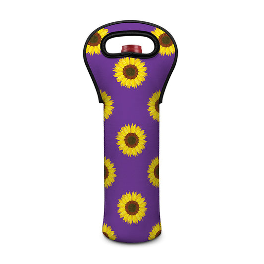 Purple Sunflower Pattern Print Single Neoprene Wine Tote