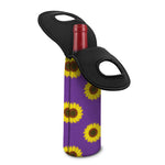 Purple Sunflower Pattern Print Single Neoprene Wine Tote