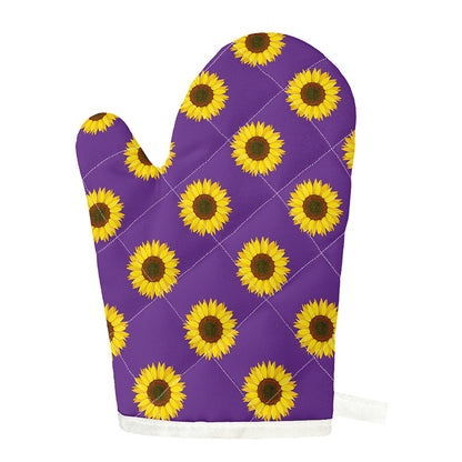 Purple Sunflower Pattern Print Single Oven Mitt