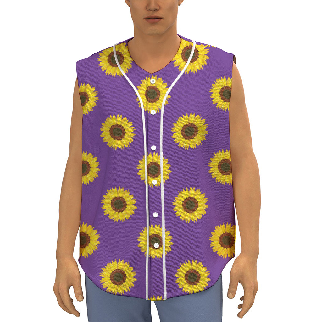 Purple Sunflower Pattern Print Sleeveless Baseball Jersey