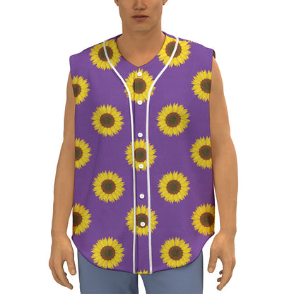 Purple Sunflower Pattern Print Sleeveless Baseball Jersey