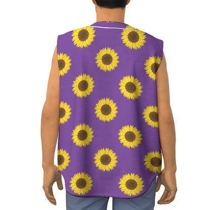 Purple Sunflower Pattern Print Sleeveless Baseball Jersey