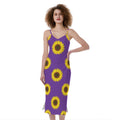 Purple Sunflower Pattern Print Slim Fit Midi Cami Dress