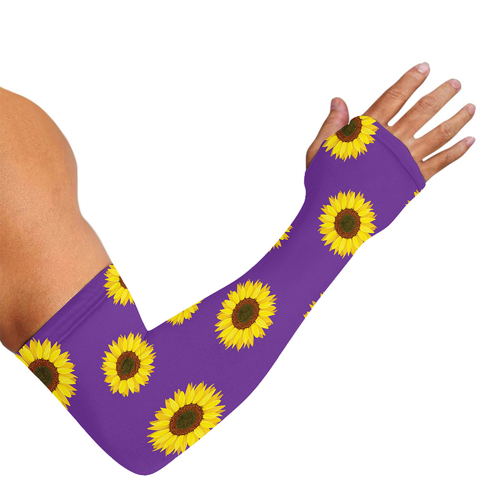 Purple Sunflower Pattern Print Sun Protection Arm Sleeves