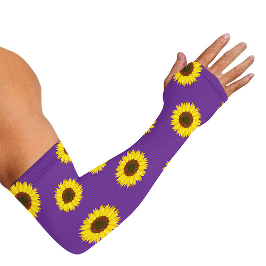 Purple Sunflower Pattern Print Sun Protection Arm Sleeves