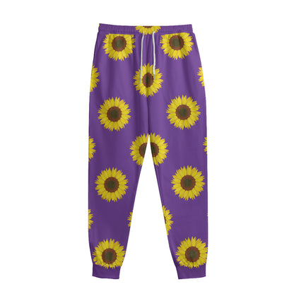 Purple Sunflower Pattern Print Sweatpants