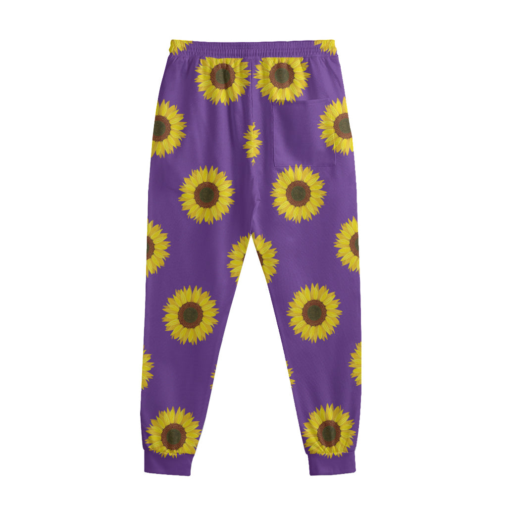 Purple Sunflower Pattern Print Sweatpants