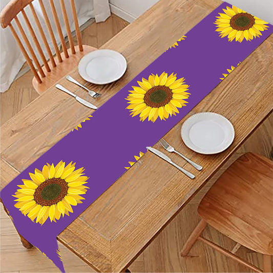 Purple Sunflower Pattern Print Table Runner