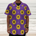 Purple Sunflower Pattern Print Textured Short Sleeve Shirt