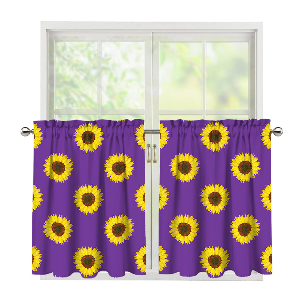 Purple Sunflower Pattern Print Tier Curtains