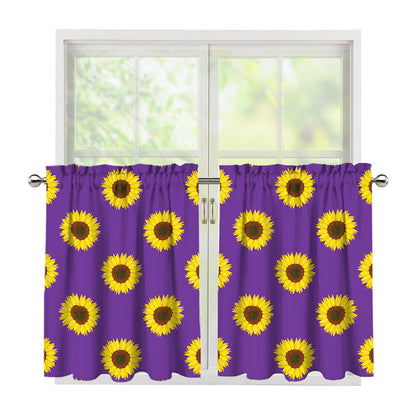 Purple Sunflower Pattern Print Tier Curtains