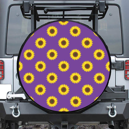 Purple Sunflower Pattern Print Tire Cover
