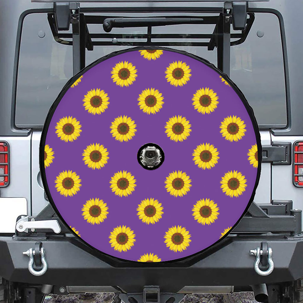 Purple Sunflower Pattern Print Tire Cover With Camera Hole