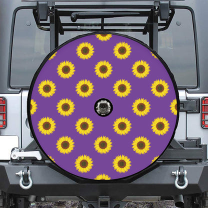 Purple Sunflower Pattern Print Tire Cover With Camera Hole