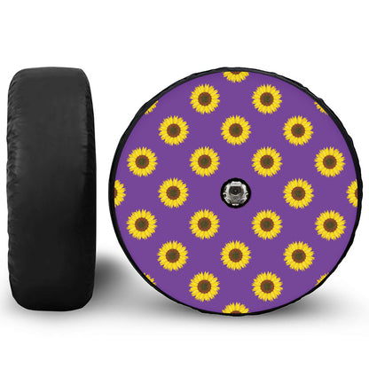 Purple Sunflower Pattern Print Tire Cover With Camera Hole