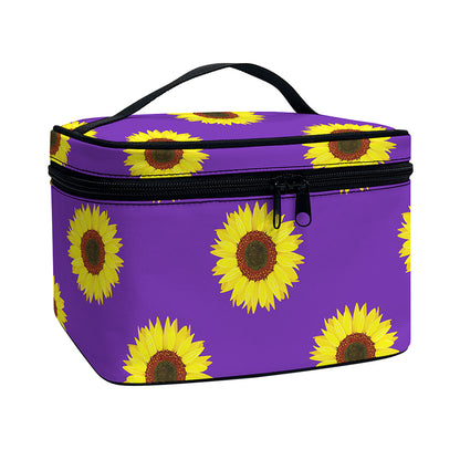 Purple Sunflower Pattern Print Travel Makeup Bag