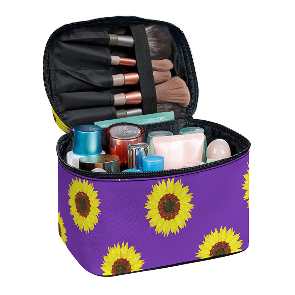 Purple Sunflower Pattern Print Travel Makeup Bag