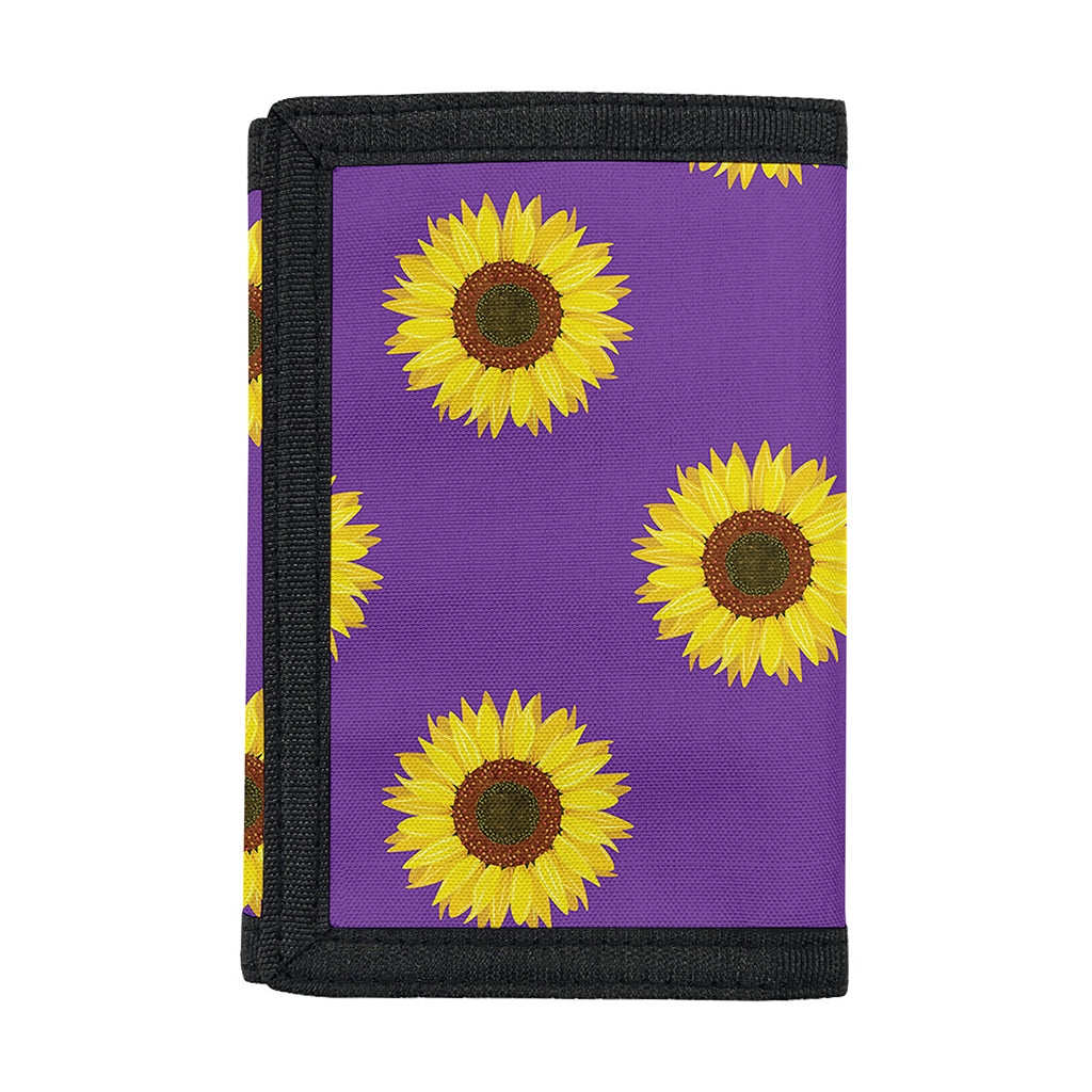 Purple Sunflower Pattern Print Trifold Wallet