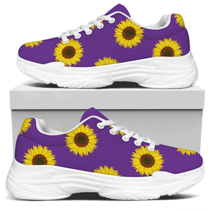 Purple Sunflower Pattern Print White Chunky Shoes