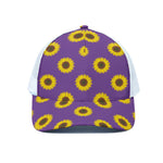 Purple Sunflower Pattern Print White Mesh Trucker Cap