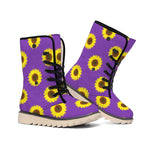 Purple Sunflower Pattern Print Winter Boots